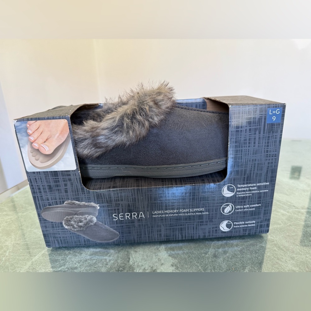 Serra Gray Ladies Memory Foam Slippers